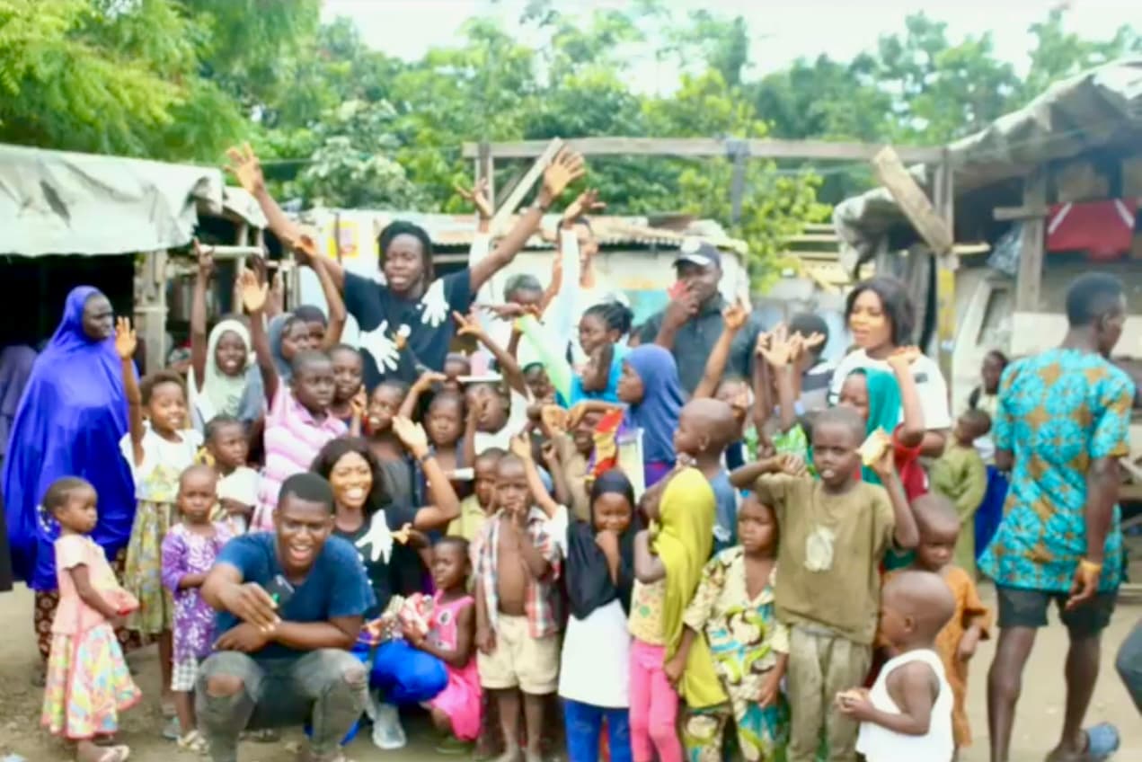 Children receiving school supplies